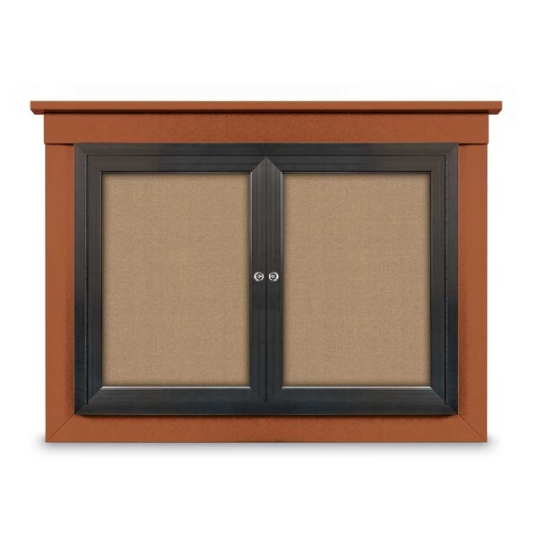 18"x24" 1-Door Enclosed Letterboard, Blue Felt/Cherry